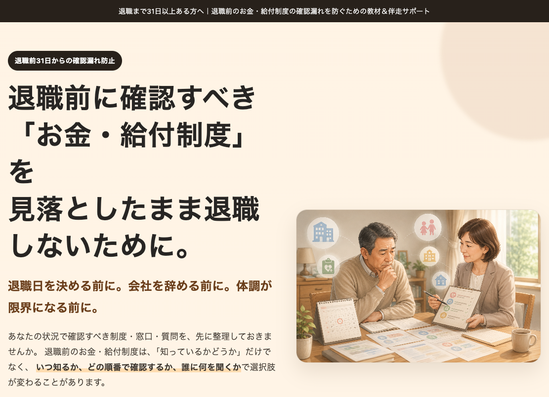 退職前のお金・給付制度 確認漏れ防止サポート LP